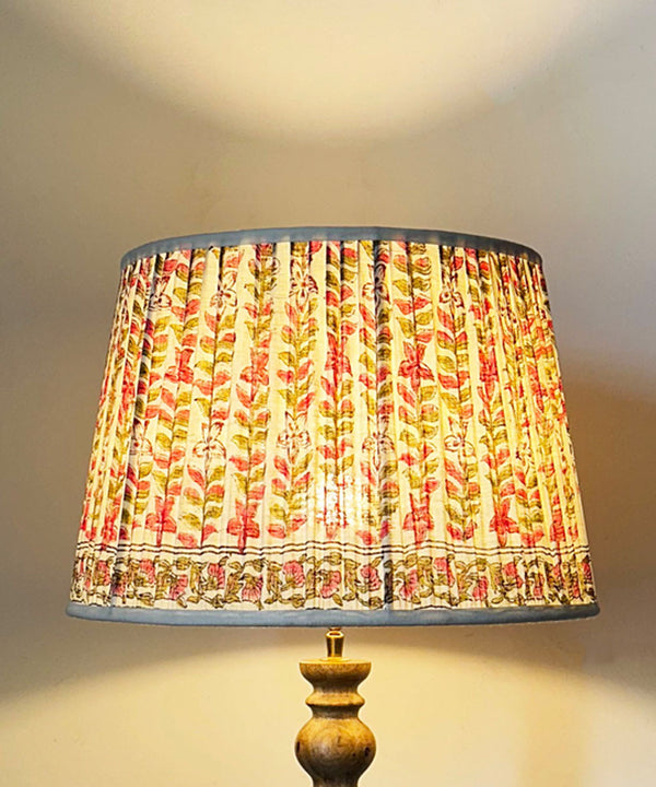 Pleated Pink Floral Block Print Lamp Shade