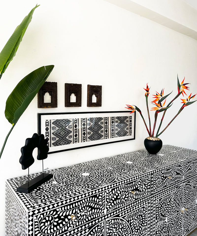 Black & White Vegan Floral Inlay Console