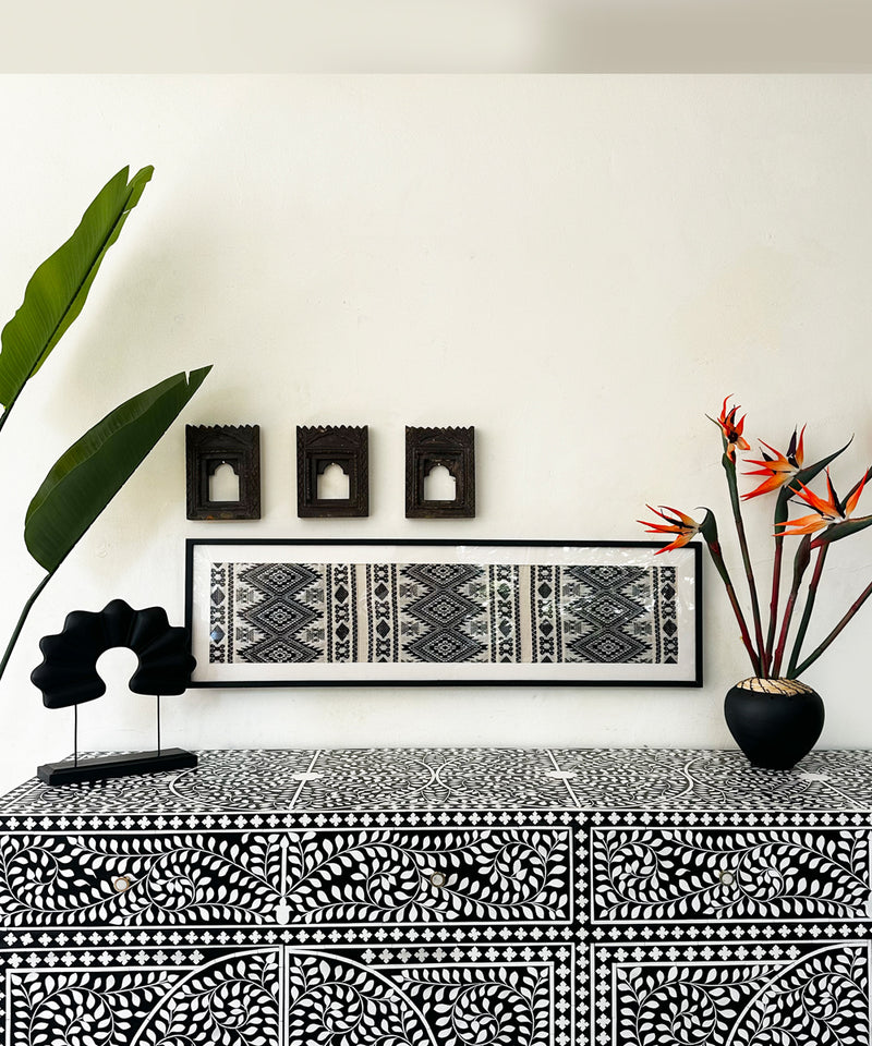 Black & White Vegan Floral Inlay Console