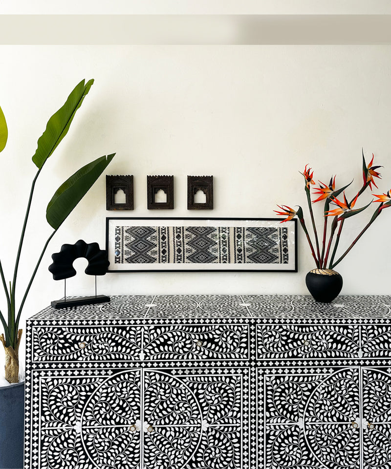 Black & White Vegan Floral Inlay Console