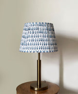Antique Brass Table Lamp with Blue Floral Pleated Shade