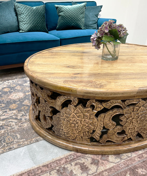Floral Hand Carved Round Table