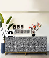 Black & White Vegan Floral Inlay Console