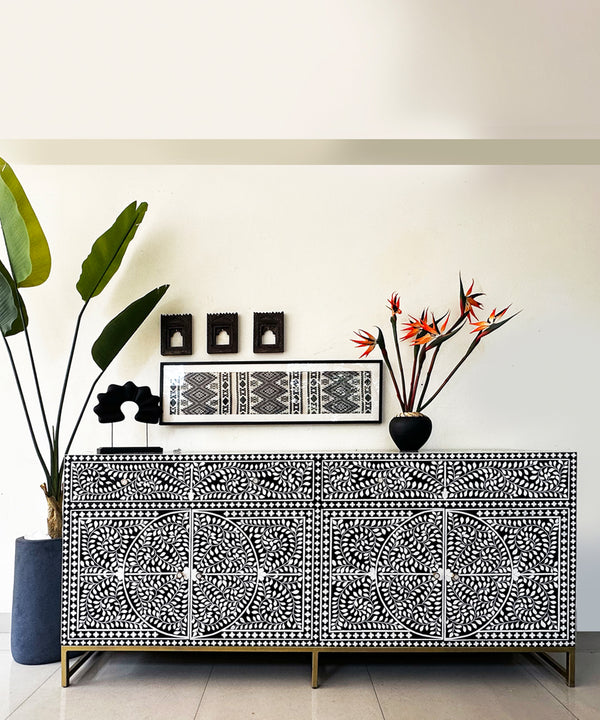 Black & White Vegan Floral Inlay Console