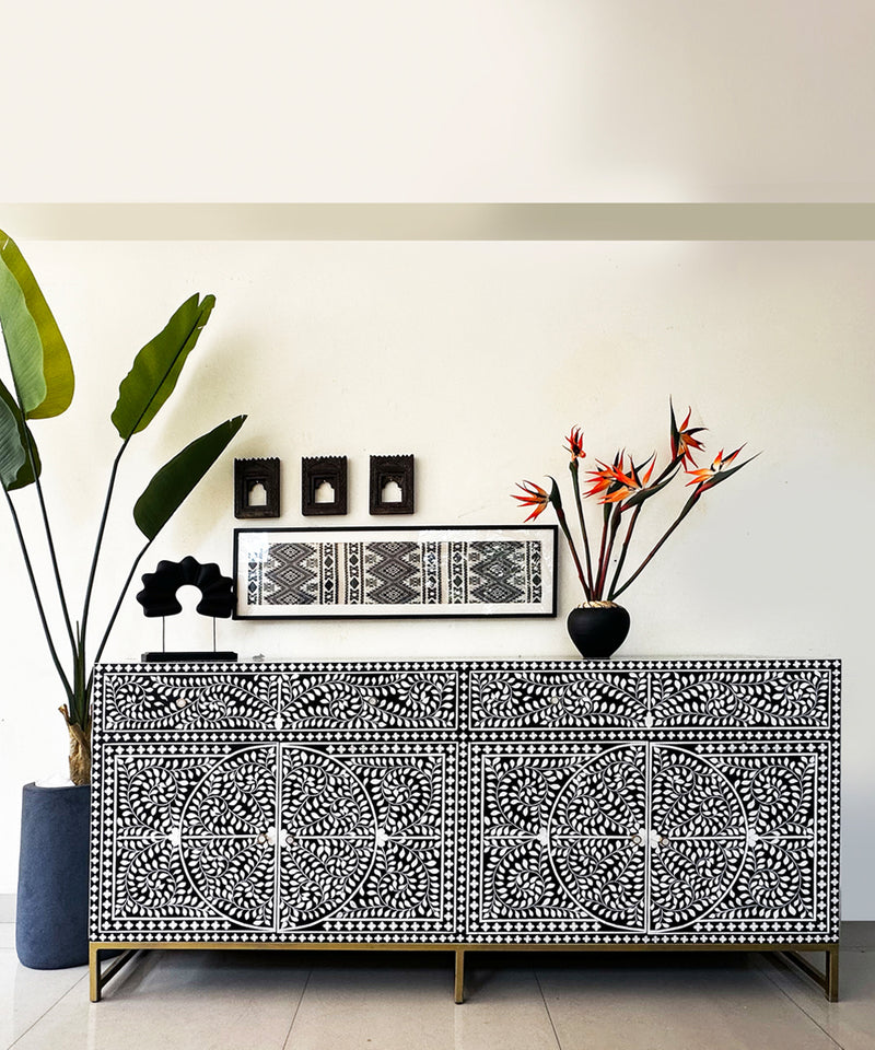 Black & White Vegan Floral Inlay Console