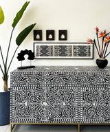 Black & White Vegan Floral Inlay Console