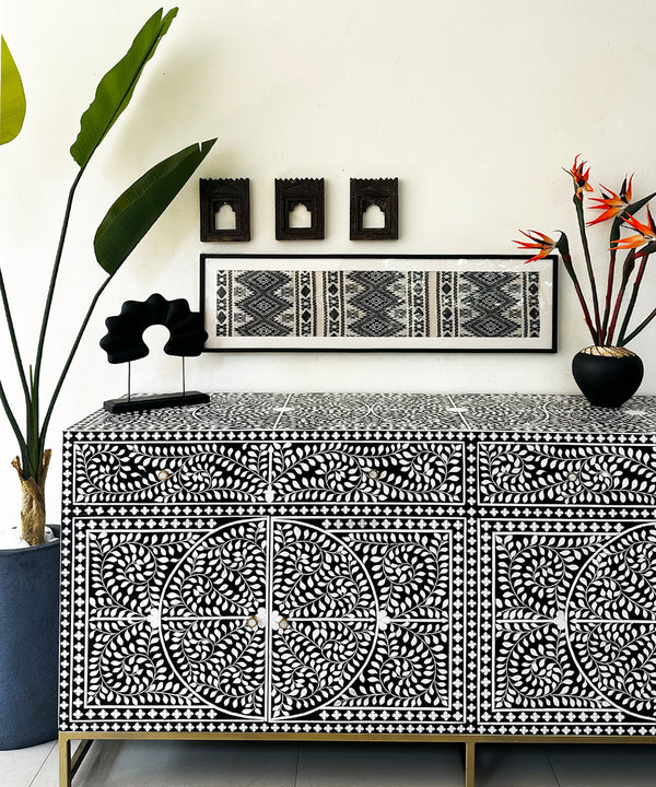 Black & White Vegan Floral Inlay Console