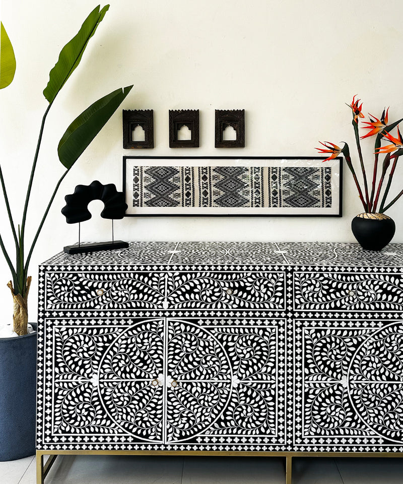 Black & White Vegan Floral Inlay Console