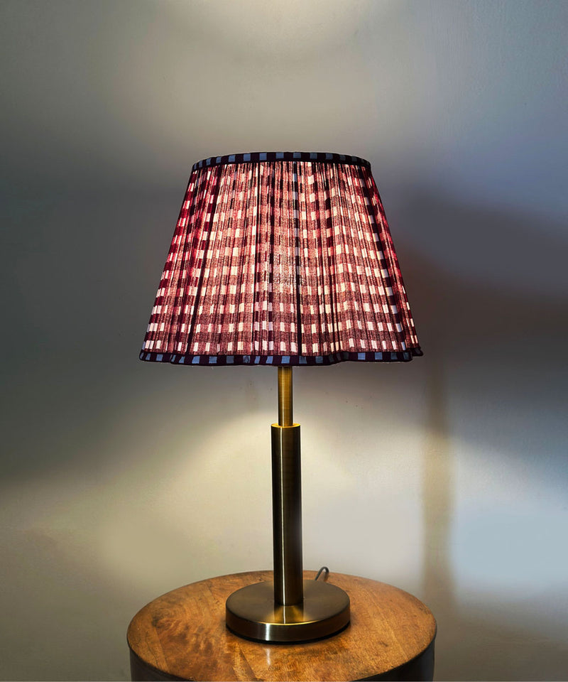 Antique Brass Table Lamp with Maroon Pleated Shade