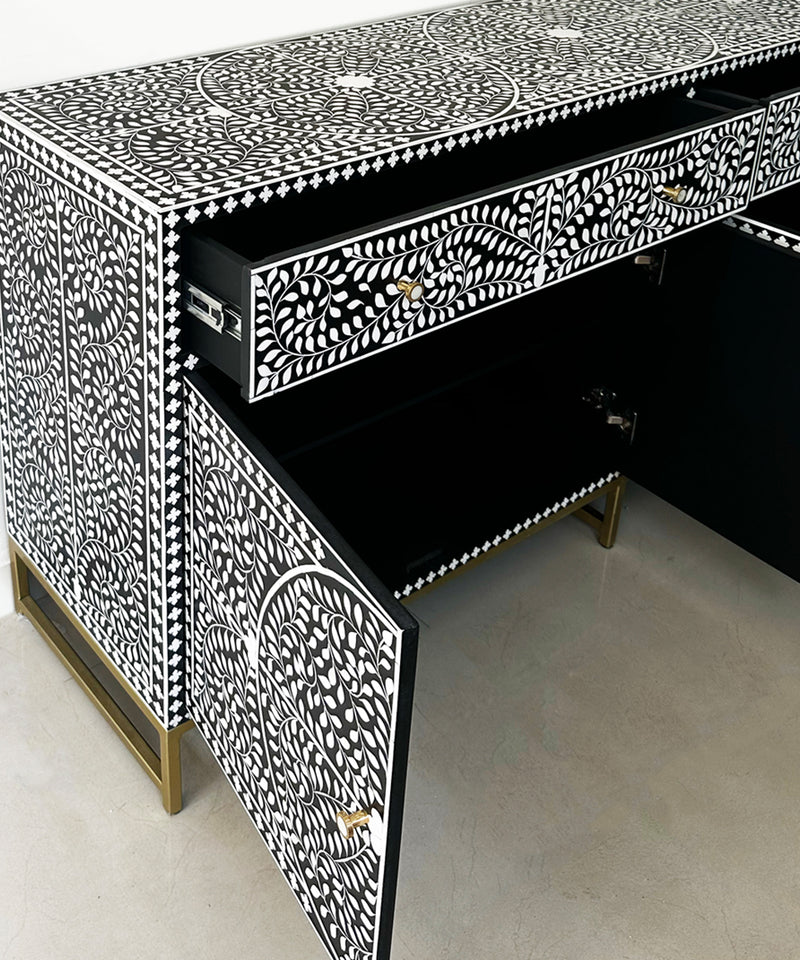 Black & White Vegan Floral Inlay Console