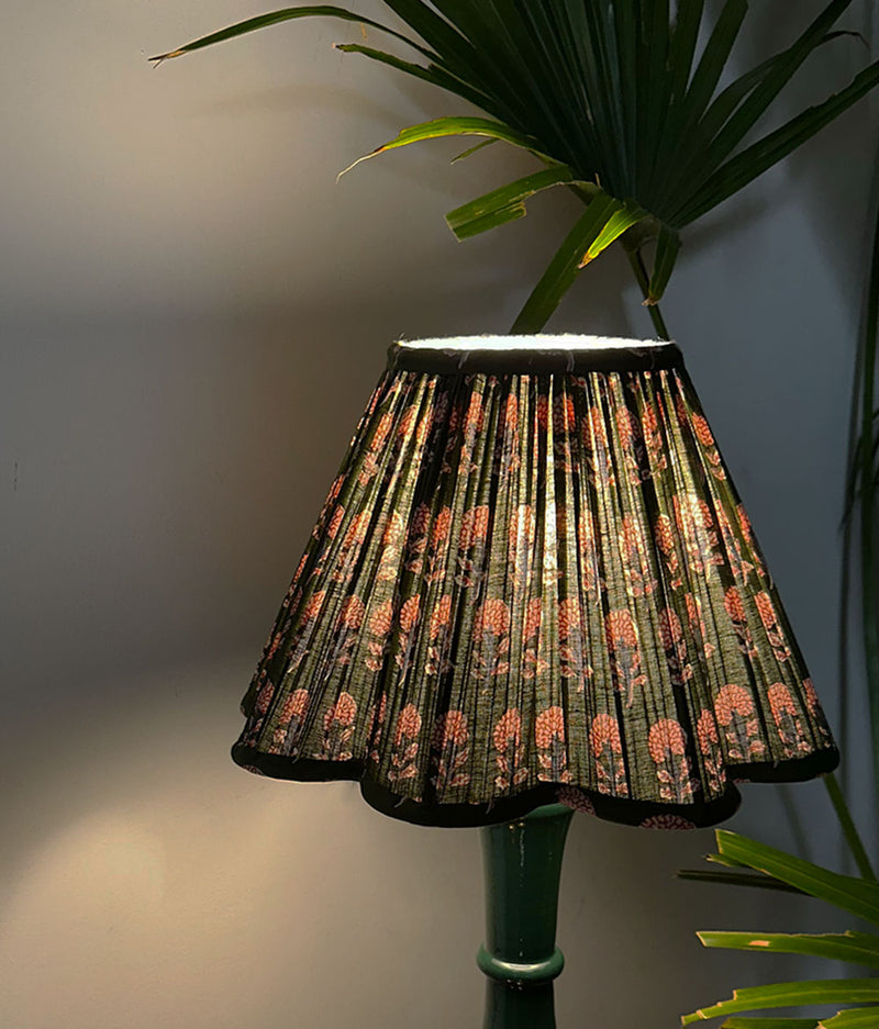 Olive Bloom Pleated Lampshade with Natural Wood Base