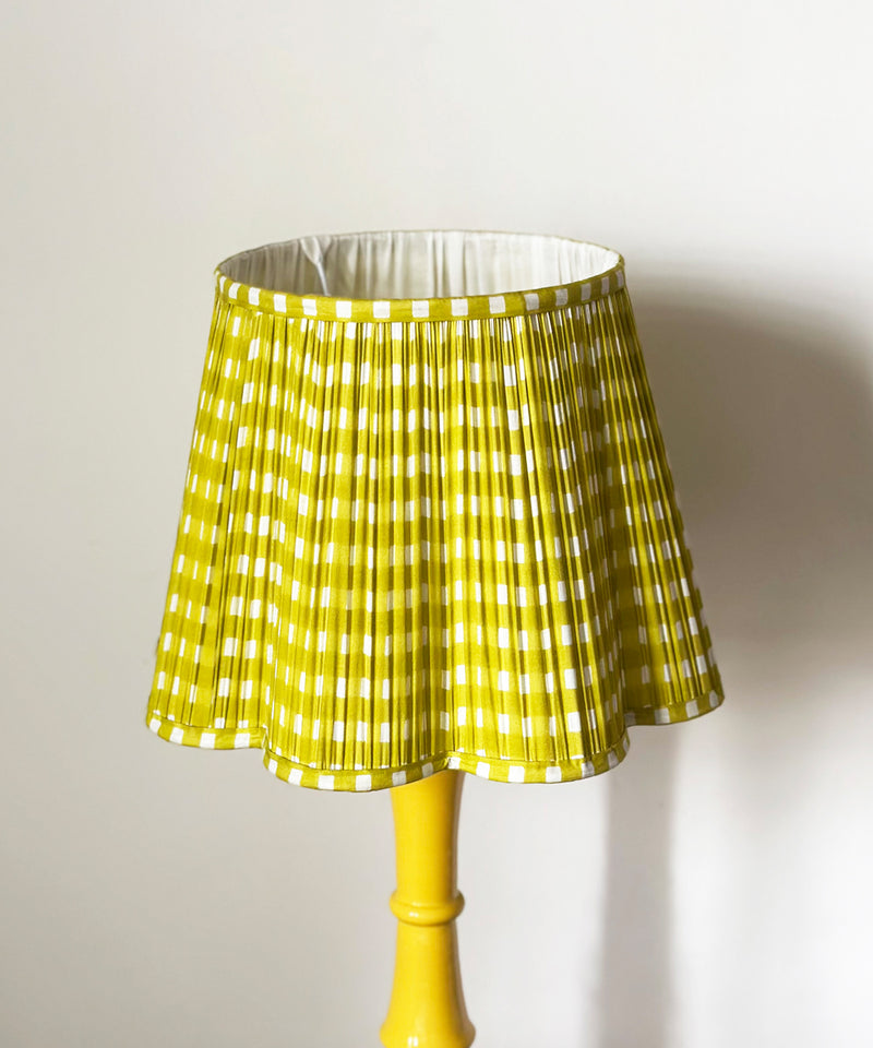 Yellow Table Lamp with Pleated Gingham Shade