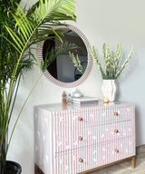 Blush Pink Floral Stripe Chest of Drawers in Vegan Inlay