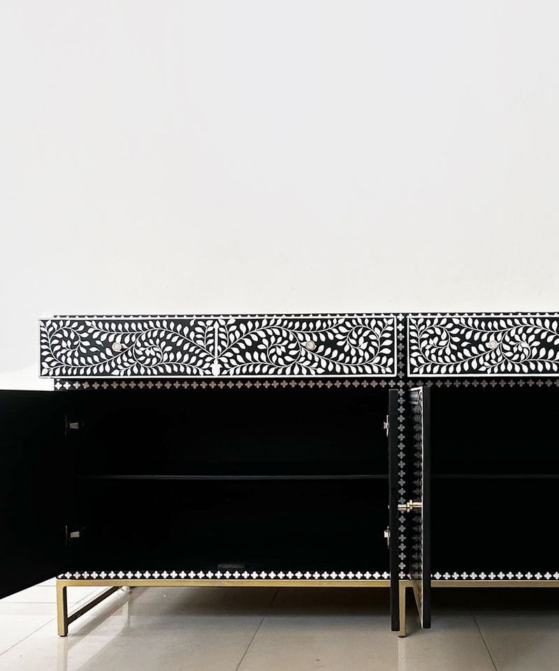 Black & White Vegan Floral Inlay Console