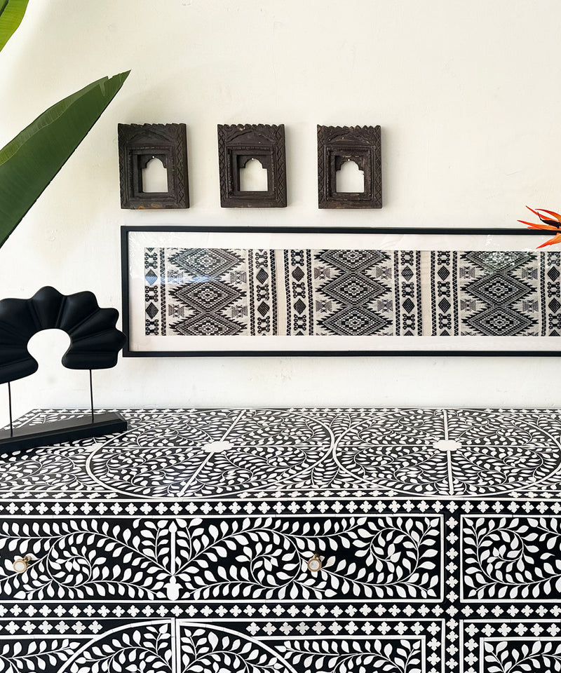 Black & White Vegan Floral Inlay Console