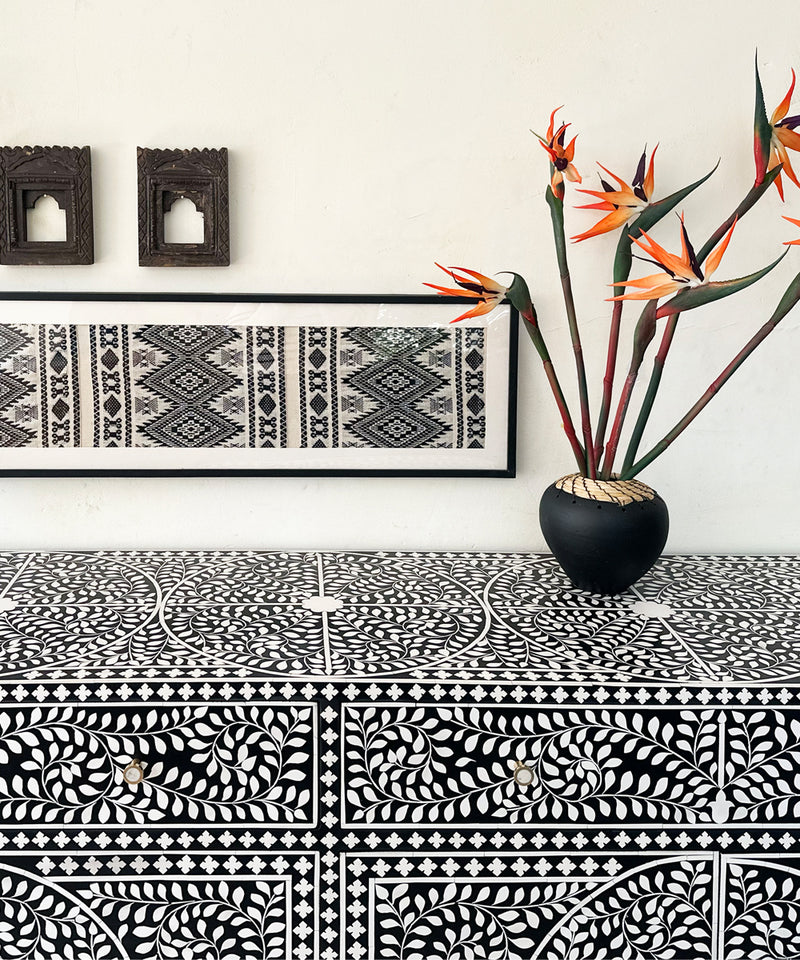 Black & White Vegan Floral Inlay Console