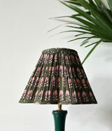 Olive Bloom Pleated Lampshade with Natural Wood Base