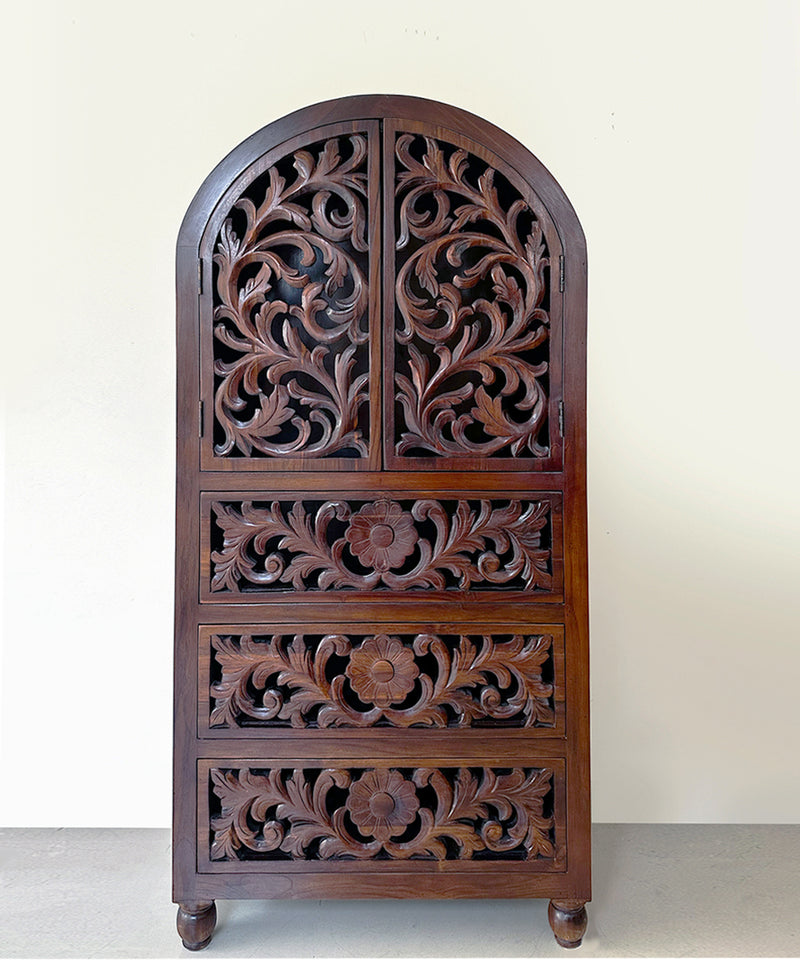 Hand Carved Wooden Temple with Drawers