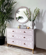 Blush Pink Floral Stripe Chest of Drawers in Vegan Inlay