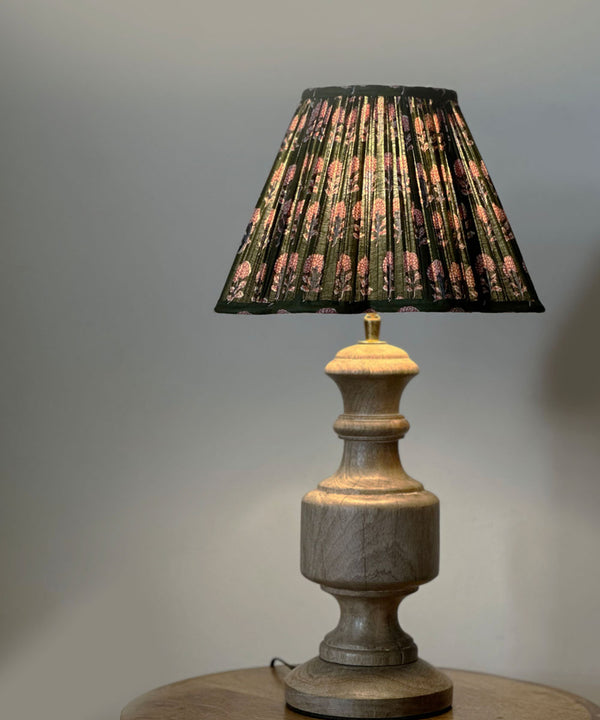 Olive Bloom Pleated Lampshade with Natural Wood Base