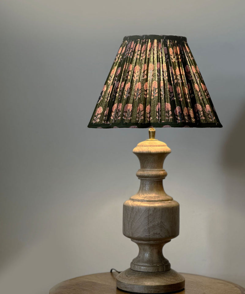 Olive Bloom Pleated Lampshade with Natural Wood Base