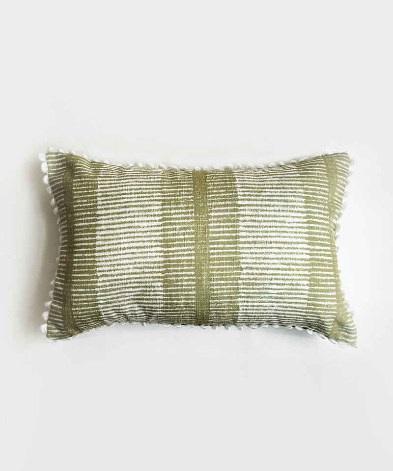 Long stripe olive cushion cover