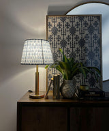 Antique Brass Table Lamp with Blue Floral Pleated Shade