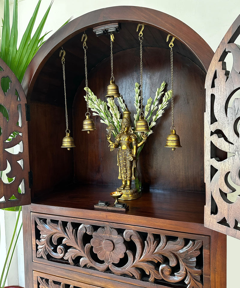 Hand Carved Wooden Temple with Drawers