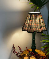 Deep Green Gloss Lamp with Olive Floral Shade