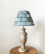 Handcrafted Wooden Table Lamp with Pleated Printed Shade