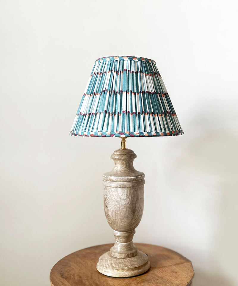 Handcrafted Wooden Table Lamp with Pleated Printed Shade