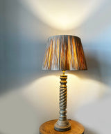 Twisted Carved Wooden Table Lamp with Raffia Shade