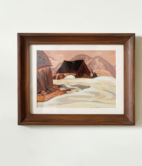 Snowfield Cottage Vintage Landscape Artwork