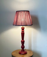 Red Table Lamp with Maroon Gingham Pleated Shade