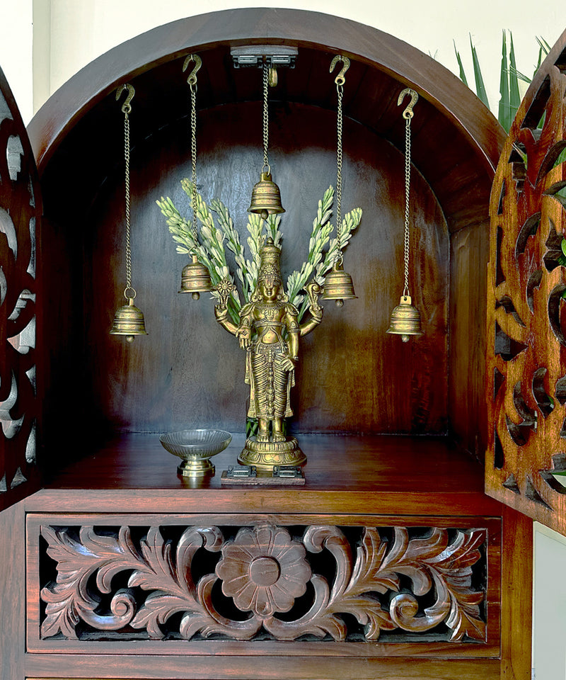 Hand Carved Wooden Temple with Drawers