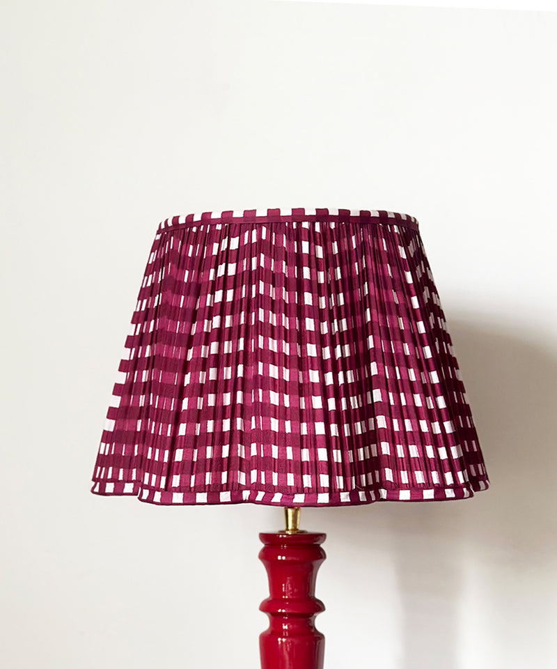 Red Table Lamp with Maroon Gingham Pleated Shade