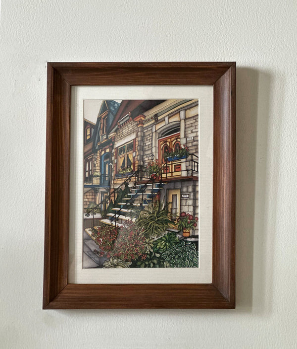 Charming Brownstones Framed Cityscape Wall Art