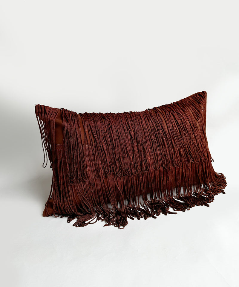 Wine fringed cushion cover