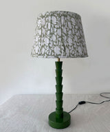 Green Wooden Table Lamp with Pleated Floral Cotton Shade