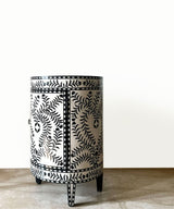 Black & White Vegan Inlay Round End Table with Storage - Zufolo Designs