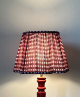 Red Floor Lamp with Maroon Gingham Pleated Shade